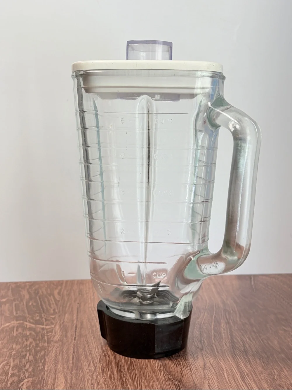 Glass Blender Pitcher with White Lid and Black Base